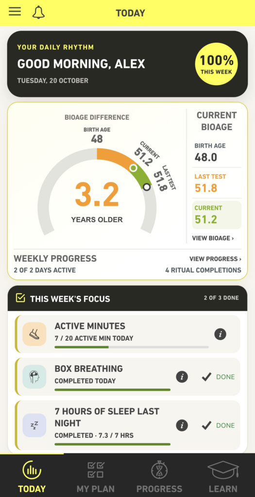 Ritualize retail app Today screen with daily rituals, activity and progress
